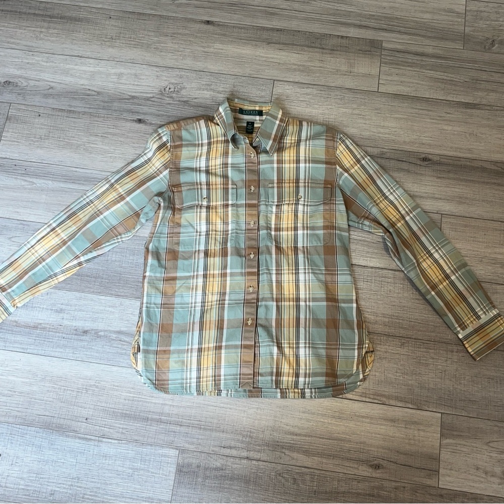 Lauren Ralph Lauren Plaid Flannel Button-Up Green Fall Winter Workwear Festival